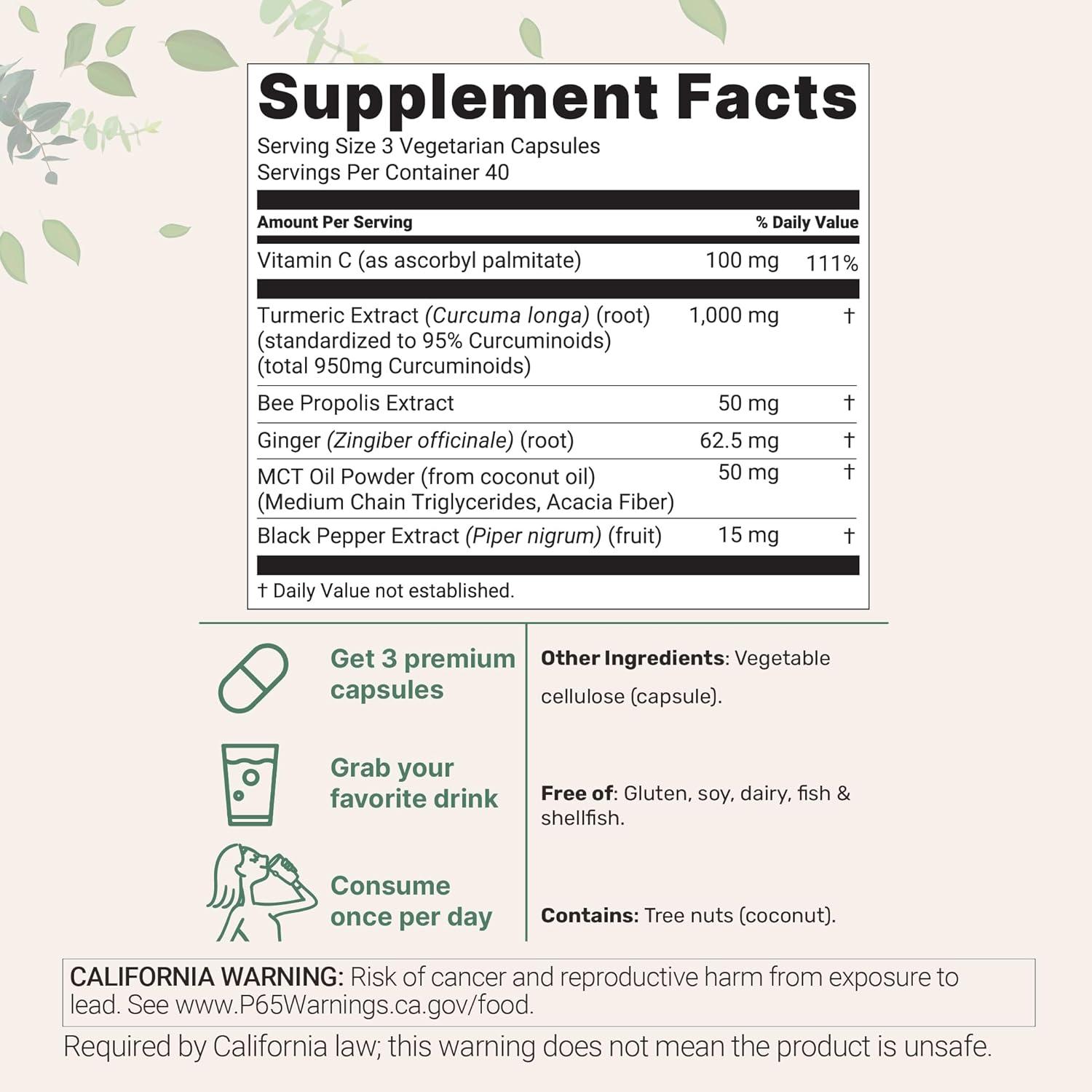 image:imageMicro Ingredients Pure Turmeric Curcumin Supplement 1000mg 95 Curcuminoids with Black Pepper amp Ginger High Absorption for Joint amp Antioxidant Support Filler Free 120 Veggie Capsules120 Count Pack of 2