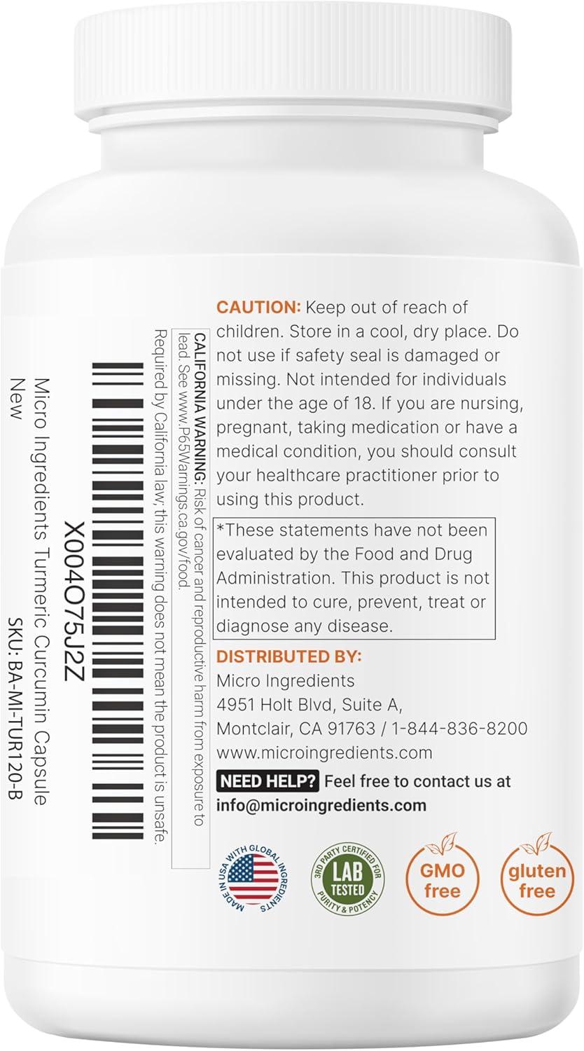 image:imageMicro Ingredients Pure Turmeric Curcumin Supplement 1000mg 95 Curcuminoids with Black Pepper amp Ginger High Absorption for Joint amp Antioxidant Support Filler Free 120 Veggie Capsules120 Count Pack of 1