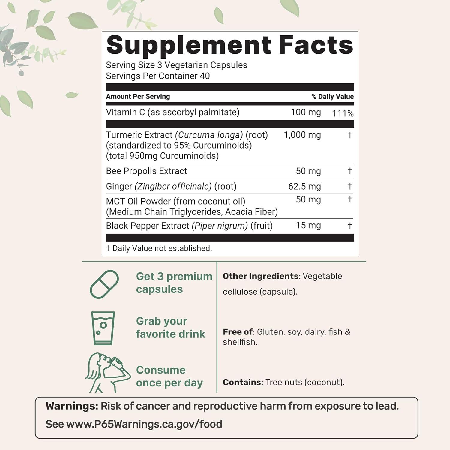 image:imageMicro Ingredients Pure Turmeric Curcumin Supplement 1000mg 95 Curcuminoids with Black Pepper amp Ginger High Absorption for Joint amp Antioxidant Support Filler Free 120 Veggie Capsules120 Count Pack of 1