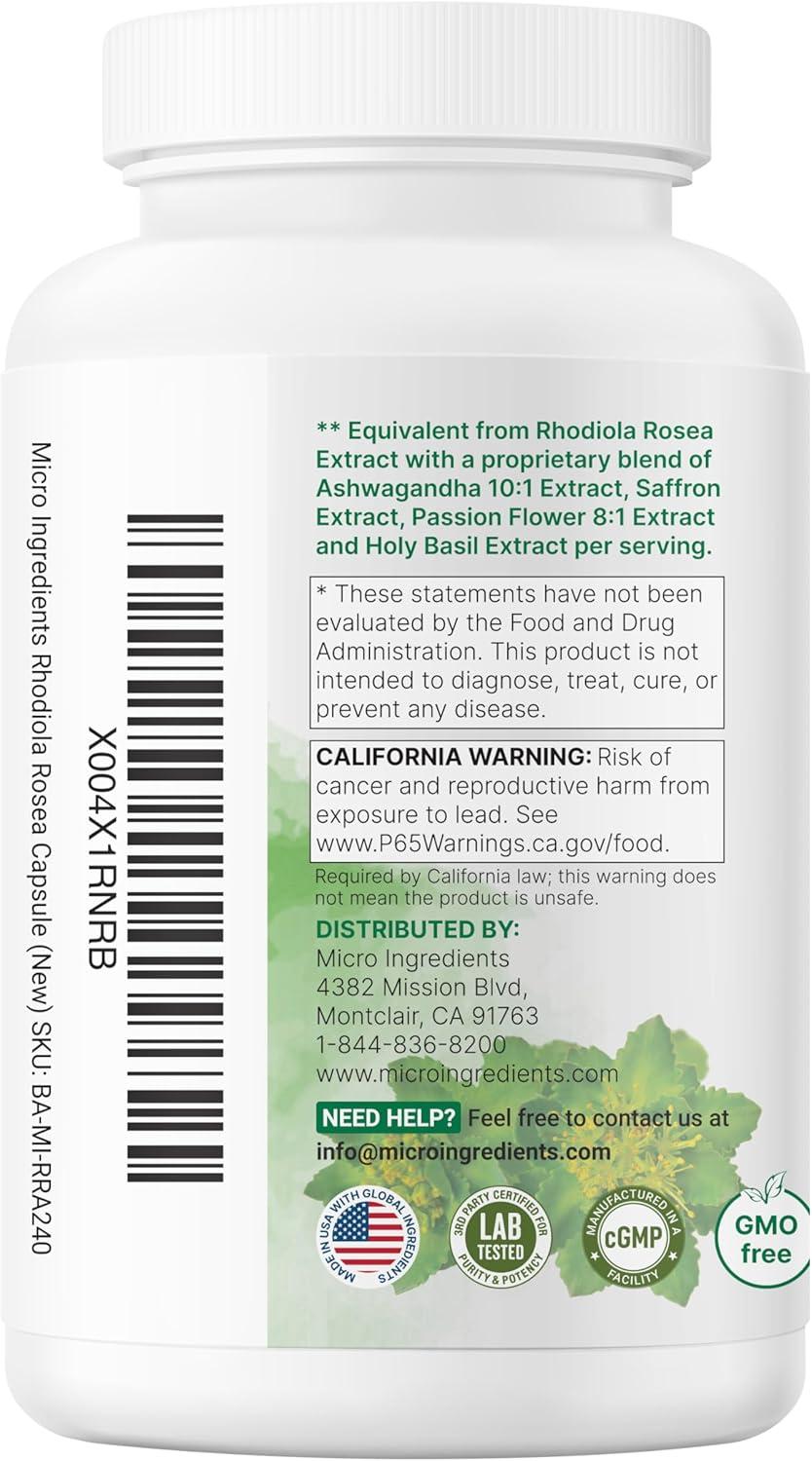 image:imageMicro Ingredients Rhodiola Rosea Supplement 240 Vegetarian Capsules Rhodiola Rosea Extract Powder with Ashwagandha Saffron Passion Flower amp Holy Basil NonGMO Gluten Free