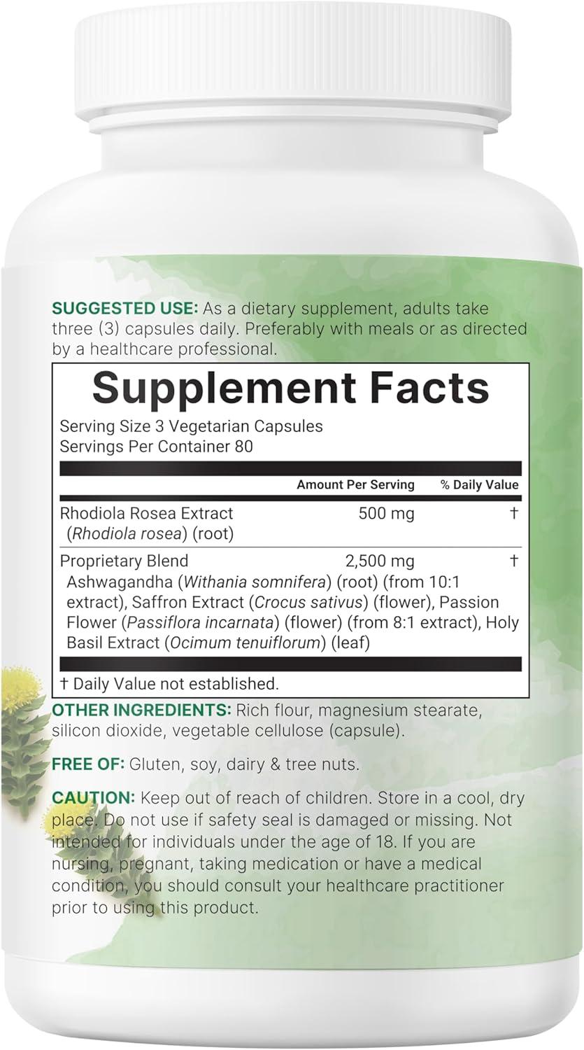 image:imageMicro Ingredients Rhodiola Rosea Supplement 240 Vegetarian Capsules Rhodiola Rosea Extract Powder with Ashwagandha Saffron Passion Flower amp Holy Basil NonGMO Gluten Free