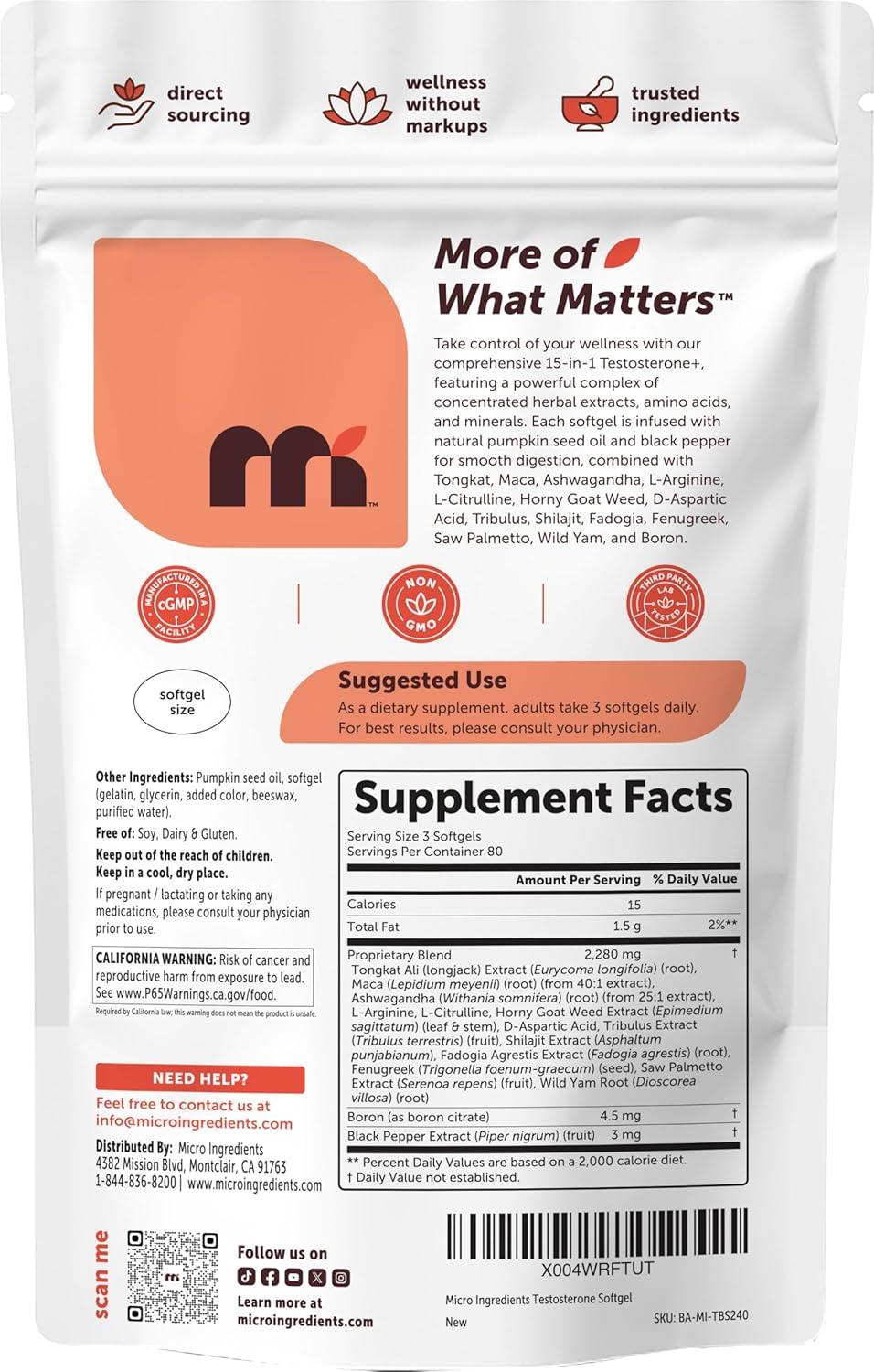 image:imageMicro Ingredients Testosterone Advanced for Men amp Women 240 Softgels 15in1 Complex with Tongkat Ali Horny Goat Weed Shilajit Maca amp Saw Palmetto NonGMO