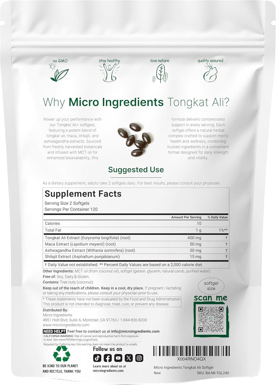 image:imageTongkat Ali for Men with Maca Shilajit amp Ashwagandha 240 Softgels with MCT Oil for Better Absorption Max Strength Eurycoma Longifolia Extract Longjack NonGMO Gluten Free