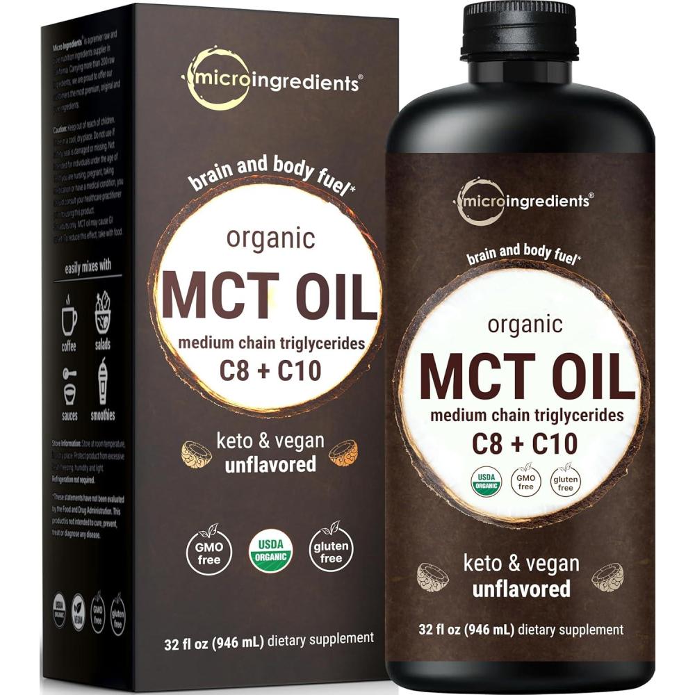 image:imageMCT Oil Organic 32 fl oz 100 Virgin Coconut with C8 C10 Fatty Acids Great for Coffee or Dressings Unflavored Keto Vegan