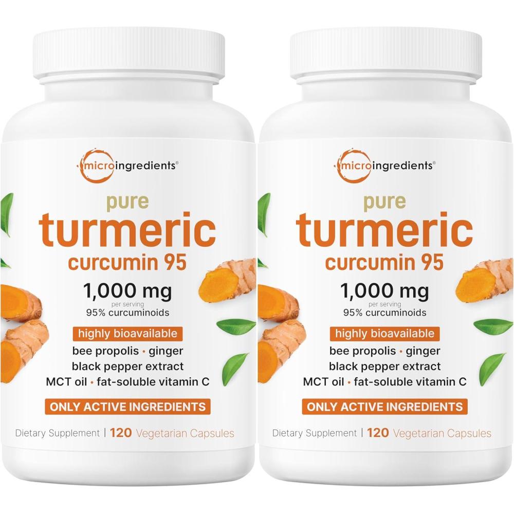 image:imageMicro Ingredients Pure Turmeric Curcumin Supplement 1000mg  95 Curcuminoids with Black Pepper amp Ginger  High Absorption for Joint amp Antioxidant Support  Filler Free 120 Veggie Capsules120 Count Pack of 2