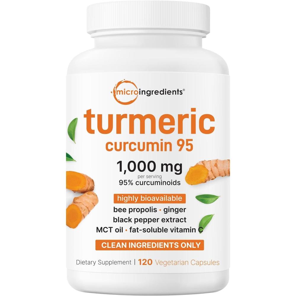 image:imageMicro Ingredients Pure Turmeric Curcumin Supplement 1000mg 95 Curcuminoids with Black Pepper amp Ginger High Absorption for Joint amp Antioxidant Support Filler Free 120 Veggie Capsules120 Count Pack of 1