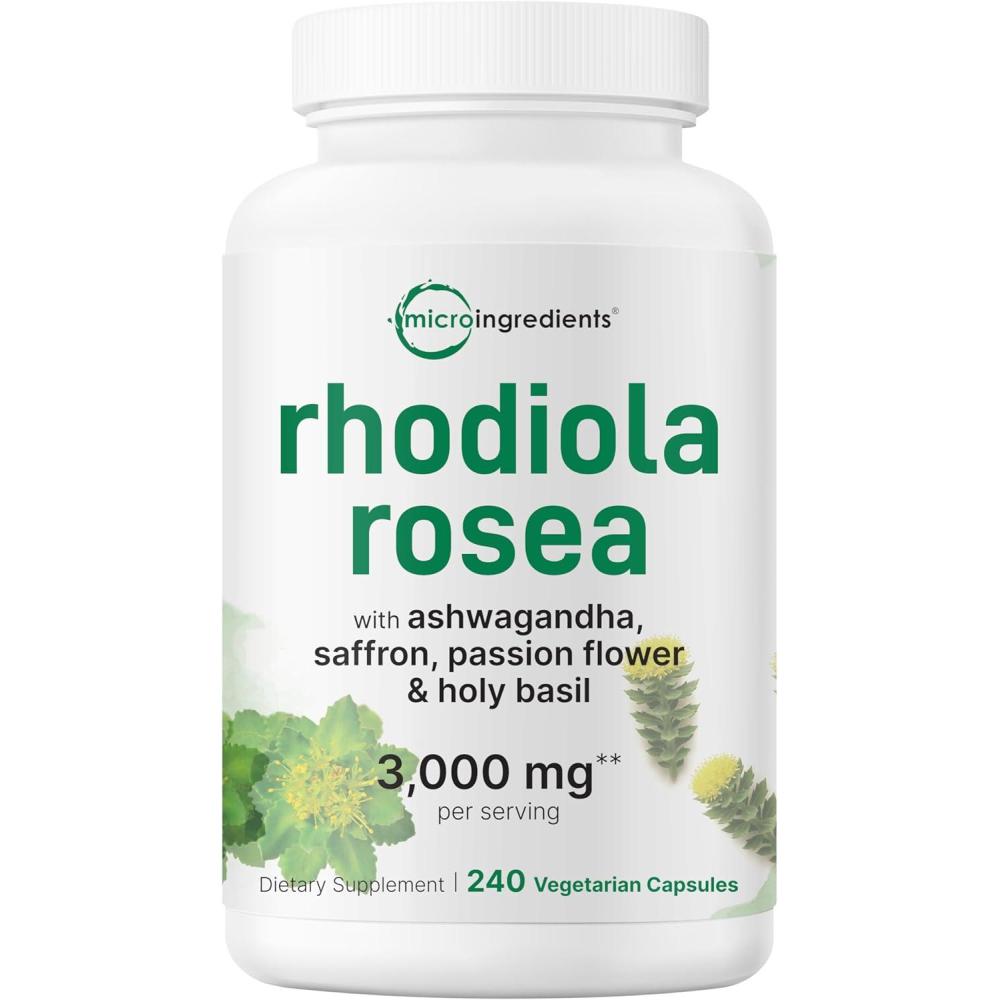 image:imageMicro Ingredients Rhodiola Rosea Supplement 240 Vegetarian Capsules Rhodiola Rosea Extract Powder with Ashwagandha Saffron Passion Flower amp Holy Basil NonGMO Gluten Free