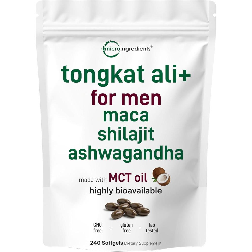 image:imageTongkat Ali for Men with Maca Shilajit amp Ashwagandha 240 Softgels with MCT Oil for Better Absorption Max Strength Eurycoma Longifolia Extract Longjack NonGMO Gluten Free
