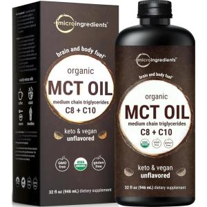 MCT Oil Organic, 32 fl oz |100% Virgin Coconut with C8 + C10 Fatty Acids | Great for Coffee or Dressings | Unflavored, Keto, Vegan