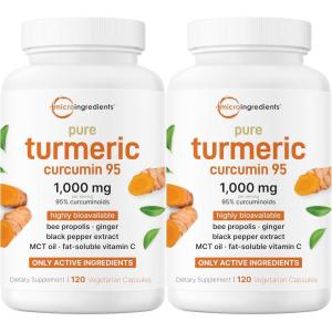 Micro Ingredients Pure Turmeric Curcumin Supplement 1,000mg – 95% Curcuminoids with Black Pepper & Ginger – High Absorption for Joint & Antioxidant Support* – Filler Free, 120 Veggie Capsules(120 Count (Pack of 2))