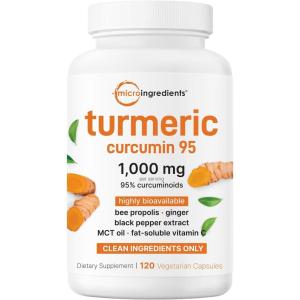 Micro Ingredients Pure Turmeric Curcumin Supplement 1,000mg – 95% Curcuminoids with Black Pepper & Ginger – High Absorption for Joint & Antioxidant Support* – Filler Free, 120 Veggie Capsules(120 Count (Pack of 1))