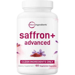 Micro Ingredients Saffron+ Advanced Supplements, 60 Veggie Capsules – 10-in-1 with Saffron Extract, High Absorption Fat-Soluble Vitamin C, Magnesium, Turmeric & KSM-66 Ashwagandha – Filler Free