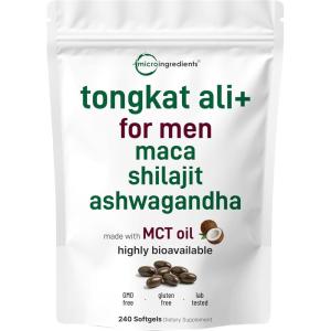 Tongkat Ali+ for Men with Maca, Shilajit, & Ashwagandha | 240 Softgels with MCT Oil for Better Absorption | Max Strength Eurycoma Longifolia Extract (Longjack) | Non-GMO, Gluten Free