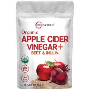 Organic Apple Cider Vinegar Powder with the Mother, Water Soluble, 10 Ounce, 6000mg Per Serving, Plant-Based, Raw Unfiltered, Unpasteurized, Blend with Organic Beet Juice & Inulin, Vegan