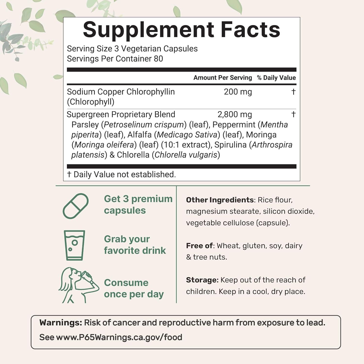 image:imageMicro Ingredients Chlorophyll Super Greens Complex 240 Veggie Capsules with Parsley Moringa Spirulina Chlorella amp More GlutenFree No Additives