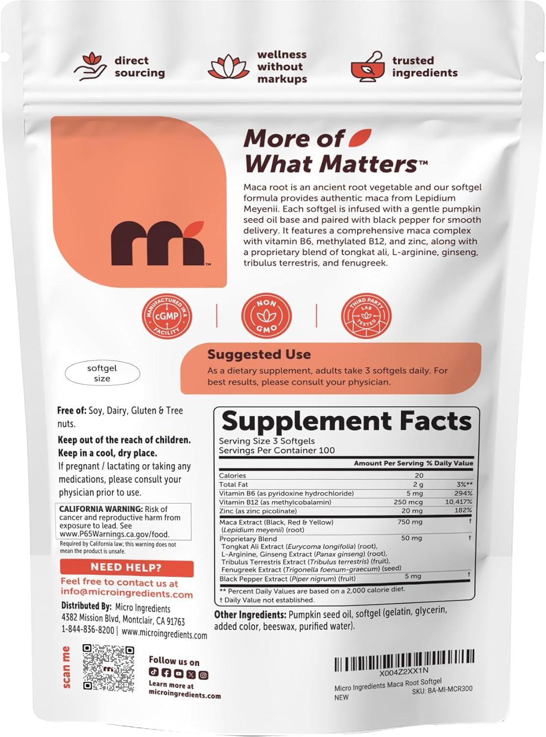 image:imageMicro Ingredients Maca Root Complex for Women amp Men 300 Softgels Black Red amp Yellow Maca 10in1 with Tongkat Ali Ginseng Tribulus amp Fenugreek Made with Pumpkin Seed Oil NonGMO