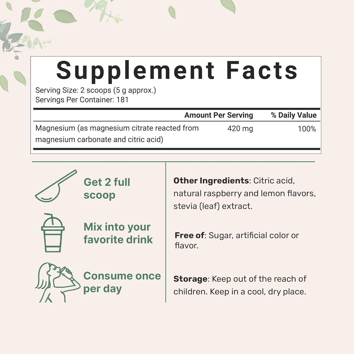 image:imageMicro Ingredients MiracleMag Calm Magnesium Powder 2lbs Magnesium Citrate Powder Sweet Raspberry Lemon Flavored Easily Absorbed Ionic Form NonGMO Vegan Sugar Free
