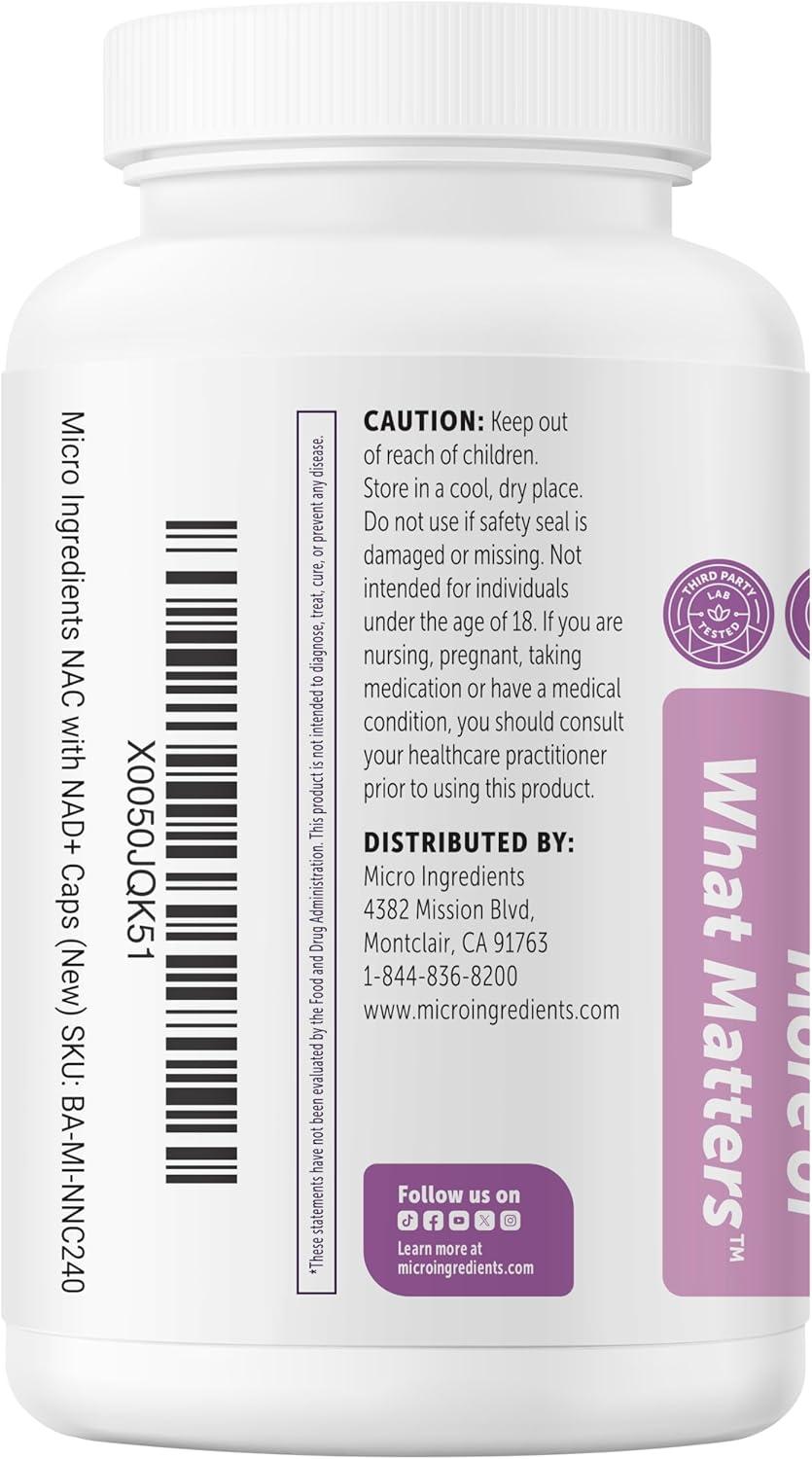 image:imageMicro Ingredients NAC with NAD 1000 mg Per Serving 240 Vegetarian Capsules 2in1 NAcetylLCysteine with Nicotinamide Adenine Dinucleotide NonGMO Gluten Free