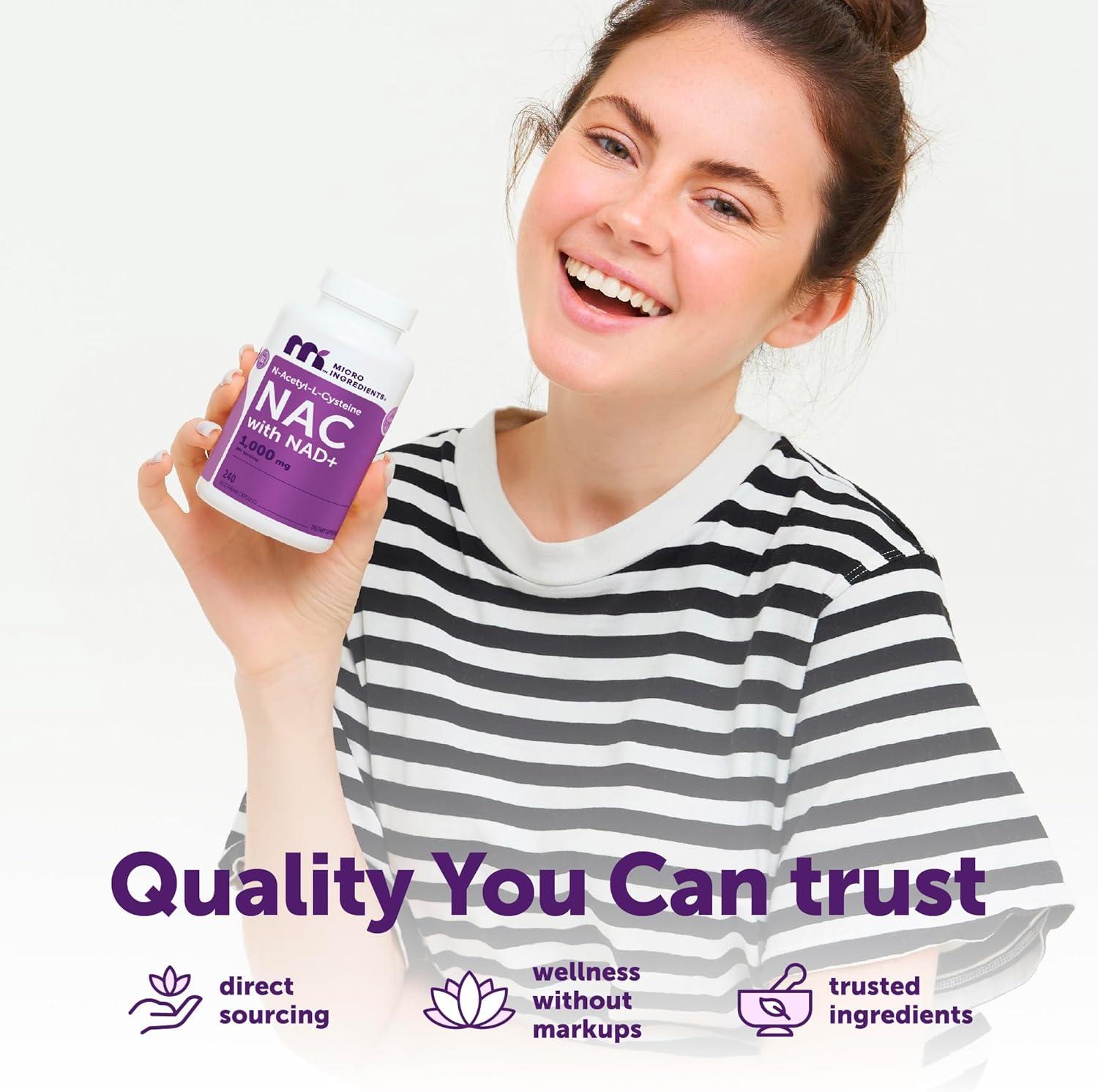 image:imageMicro Ingredients NAC with NAD 1000 mg Per Serving 240 Vegetarian Capsules 2in1 NAcetylLCysteine with Nicotinamide Adenine Dinucleotide NonGMO Gluten Free
