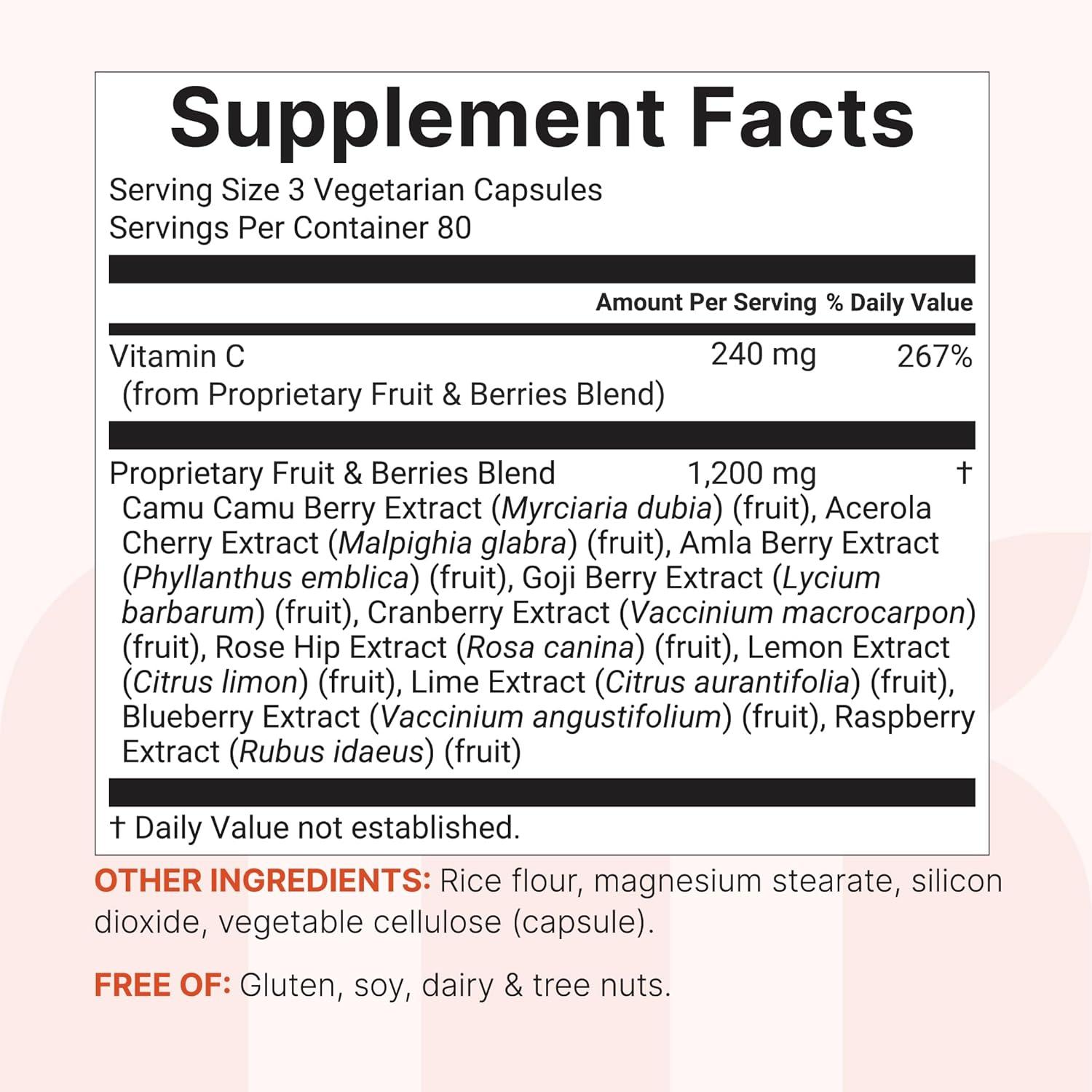 image:imageMicro Ingredients Whole Food Vitamin C Complex 240 Vegetarian Capsules 10in1 Fruit amp Berry Blend with Acerola Amla Goji Berries Rose Hip Cranberry Extracts NonGMO Vegan Gluten Free