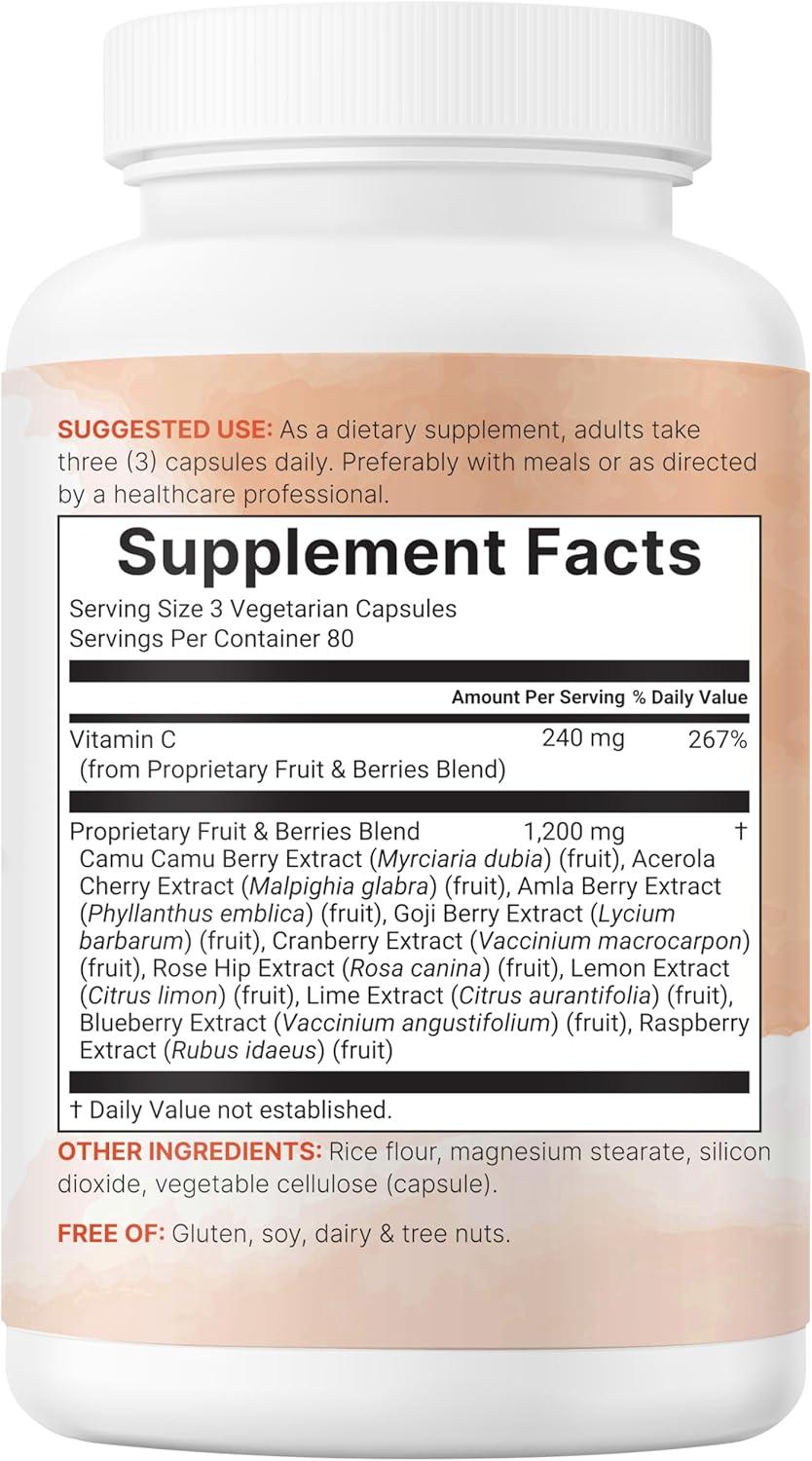 image:imageMicro Ingredients Whole Food Vitamin C Complex 240 Vegetarian Capsules 10in1 Fruit amp Berry Blend with Acerola Amla Goji Berries Rose Hip Cranberry Extracts NonGMO Vegan Gluten Free