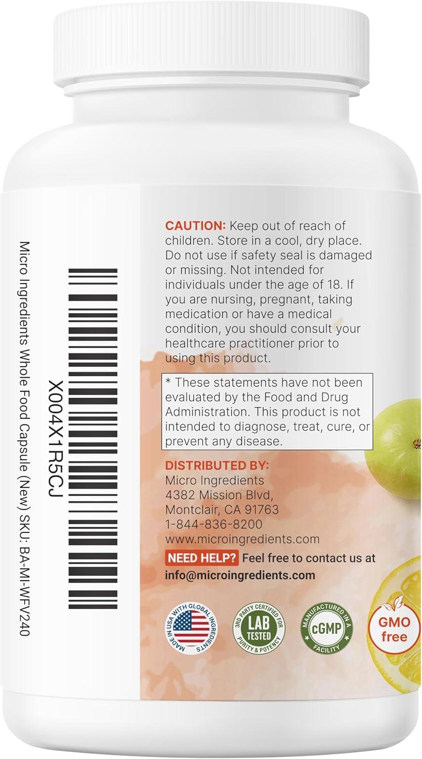image:imageMicro Ingredients Whole Food Vitamin C Complex 240 Vegetarian Capsules 10in1 Fruit amp Berry Blend with Acerola Amla Goji Berries Rose Hip Cranberry Extracts NonGMO Vegan Gluten Free