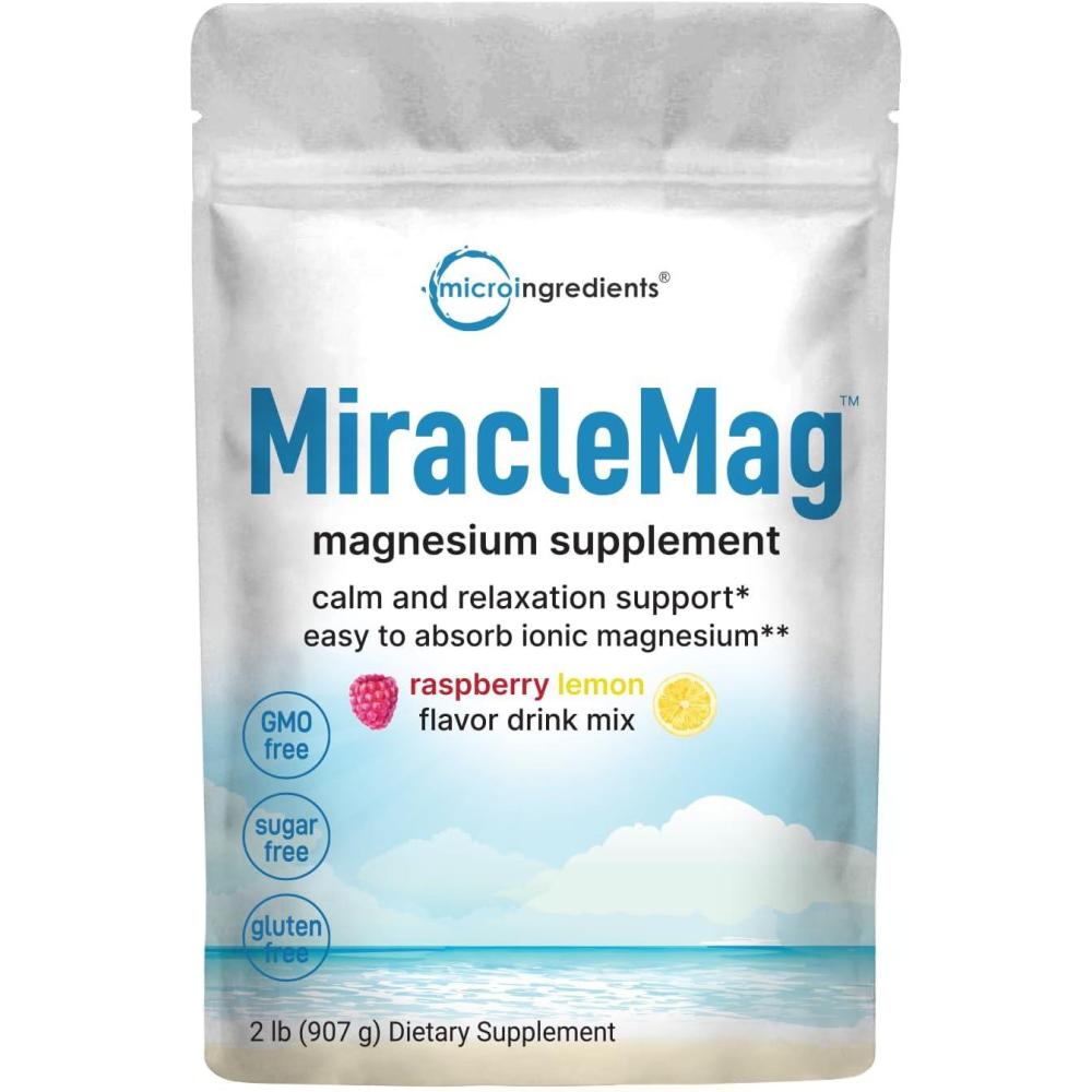 image:imageMicro Ingredients MiracleMag Calm Magnesium Powder 2lbs  Magnesium Citrate Powder  Sweet Raspberry Lemon Flavored  Easily Absorbed Ionic Form  NonGMO Vegan Sugar Free