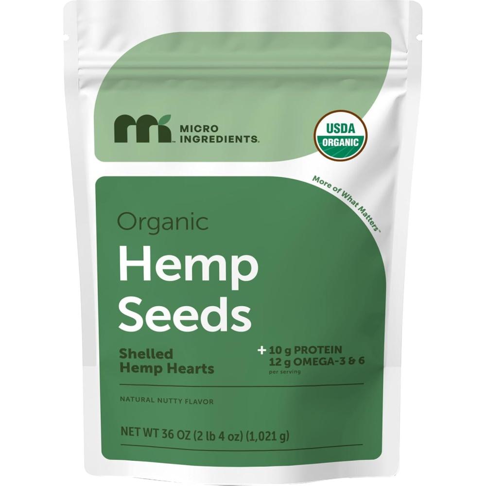 image:imageMicro Ingredients Organic Hemp Seeds 36 oz Shelled Hemp Hearts with 10g Plant Protein amp 12g Omega3 amp 6 Per Serving Natural Nutty Flavor for Smoothies Yogurt Salad amp Recipes NonGMO