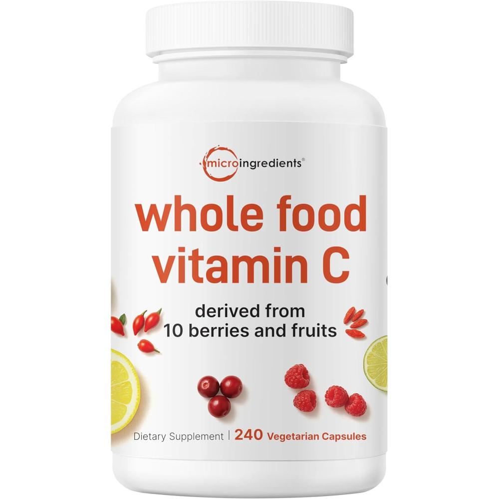 image:imageMicro Ingredients Whole Food Vitamin C Complex 240 Vegetarian Capsules  10in1 Fruit amp Berry Blend  with Acerola Amla Goji Berries Rose Hip Cranberry Extracts  NonGMO Vegan Gluten Free