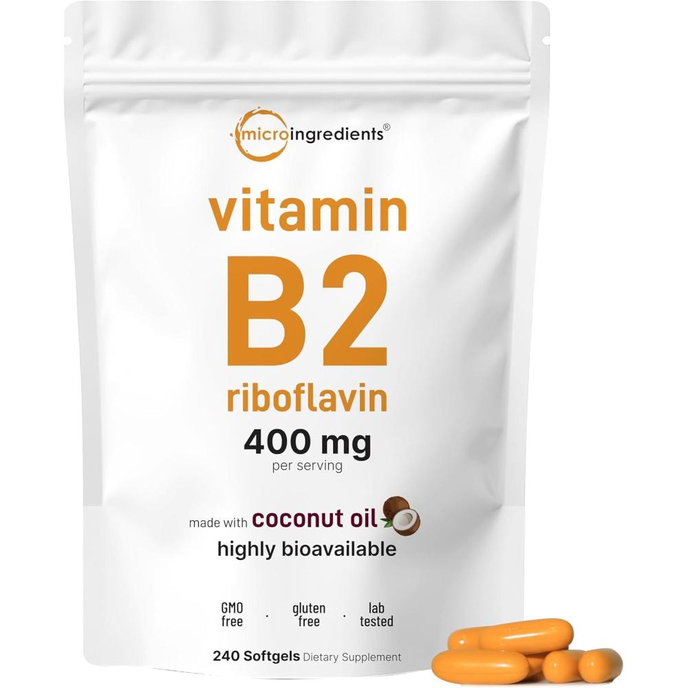 image:imageVitamin B2 Riboflavin 400mg 240 Softgels with Coconut Oil Highly Bioavailable Extra Strength Vitamin B Energy Supplements Essential B Vitamins for Women amp Men NonGMO Gluten Free