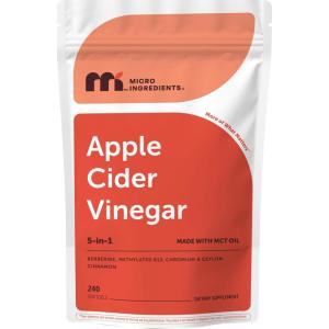 Micro Ingredients Apple Cider Vinegar with The Mother, 240 Softgels | 5-in-1 ACV with Methylated Vitamin B12, Chromium, Berberine & Ceylon Cinnamon | Made with MCT Oil | Non-GMO