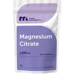 Micro Ingredients Magnesium Citrate 1,000 mg Per Serving, 240 Softgels | Magnesium Supplements for Men and Women | Made with MCT Oil | Non-GMO, Gluten Free