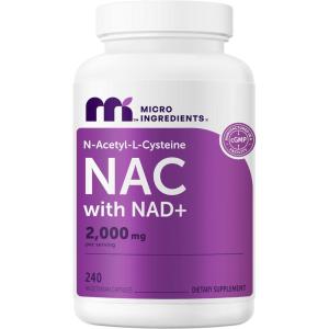 Micro Ingredients NAC with NAD+ 2,000 mg Per Serving, 240 Vegetarian Capsules | 2-in-1 N-Acetyl-L-Cysteine with Nicotinamide Adenine Dinucleotide | Non-GMO, Gluten Free