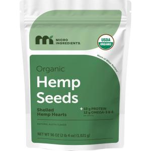 Micro Ingredients Organic Hemp Seeds, 36 oz | Shelled Hemp Hearts with 10g Plant Protein & 12g Omega-3 & 6 Per Serving | Natural Nutty Flavor for Smoothies, Yogurt, Salad & Recipes | Non-GMO