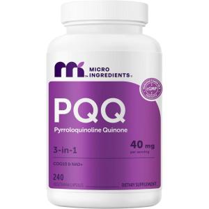 Micro Ingredients PQQ 40 mg Per Serving, 240 Vegetarian Capsules | 3-in-1 Pyrroloquinoline Quinone with CoQ10 & NAD+ | Non-GMO, Gluten Free