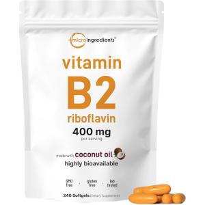 Vitamin B2, Riboflavin 400mg | 240 Softgels with Coconut Oil | Highly Bioavailable | Extra Strength Vitamin B Energy Supplements | Essential B Vitamins for Women & Men | Non-GMO, Gluten Free