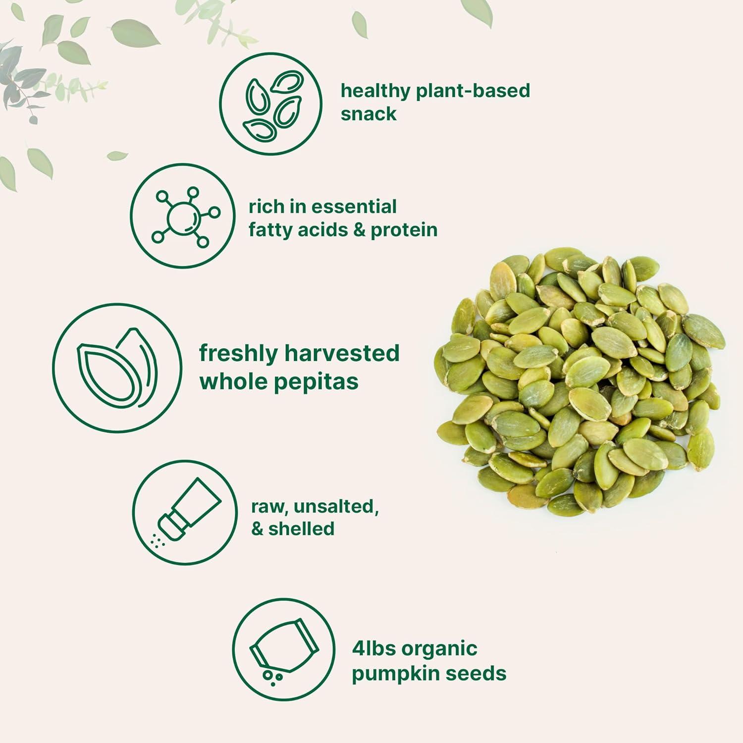 image:imageOrganic Pumpkin Seeds 4lbs Raw Unsalted amp Shelled Whole Pepitas Pumpkin Seeds to Eat Great for Baking Smoothies amp Salad Toppings Natural Source of Essential Fatty Acids Protein amp Iron